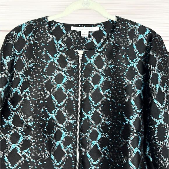 Diane Von Furstenberg DVF Women Full Zip Short Boxy Blazer Jacket Black Blue 14 - Picture 3 of 12
